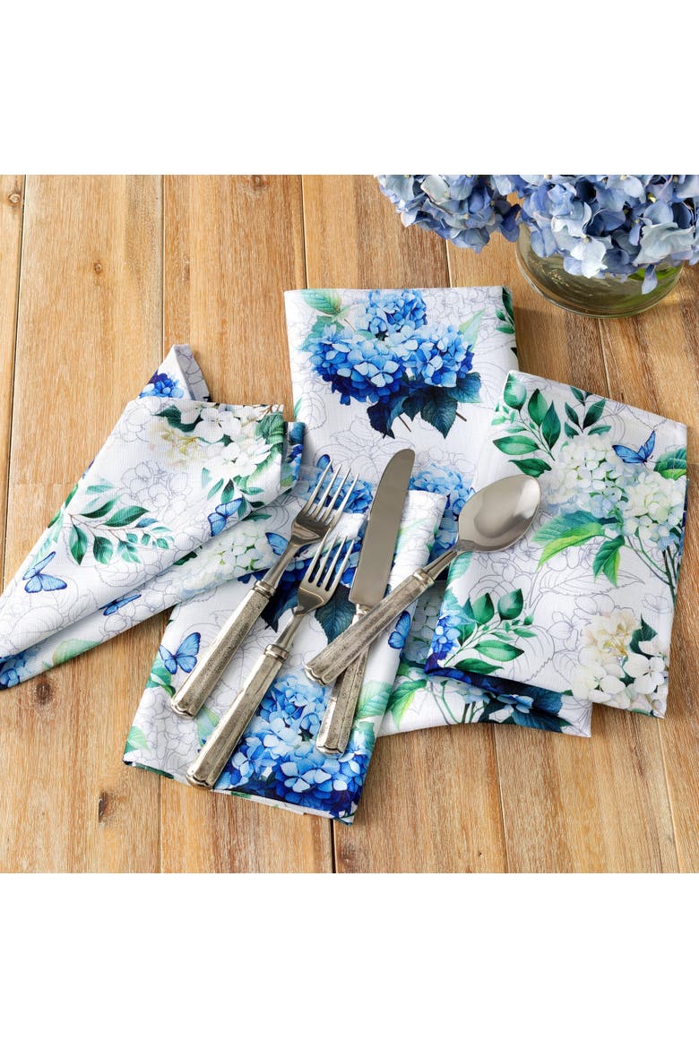 Hydrangea Bloom Floral Dinner Napkins Set of 4 Multicolor - 17"W x 17"L, Alternate, color, Multicolor