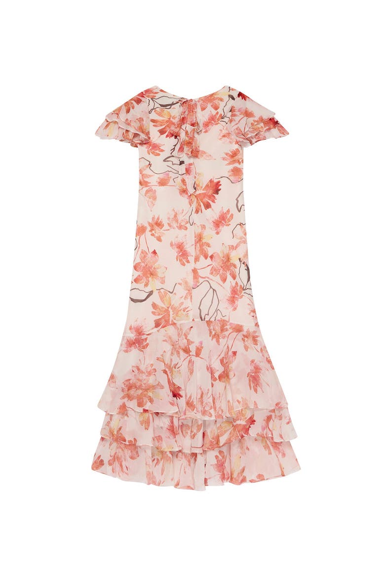 Floral Ruffle Tie-Back Midi Dress, Alternate, color, Pink