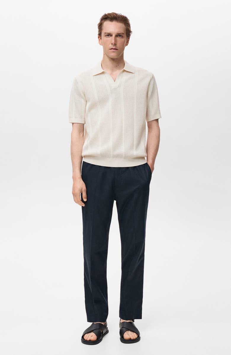 MANGO Openwork Cotton Blend Polo, Alternate, color, Ivory White