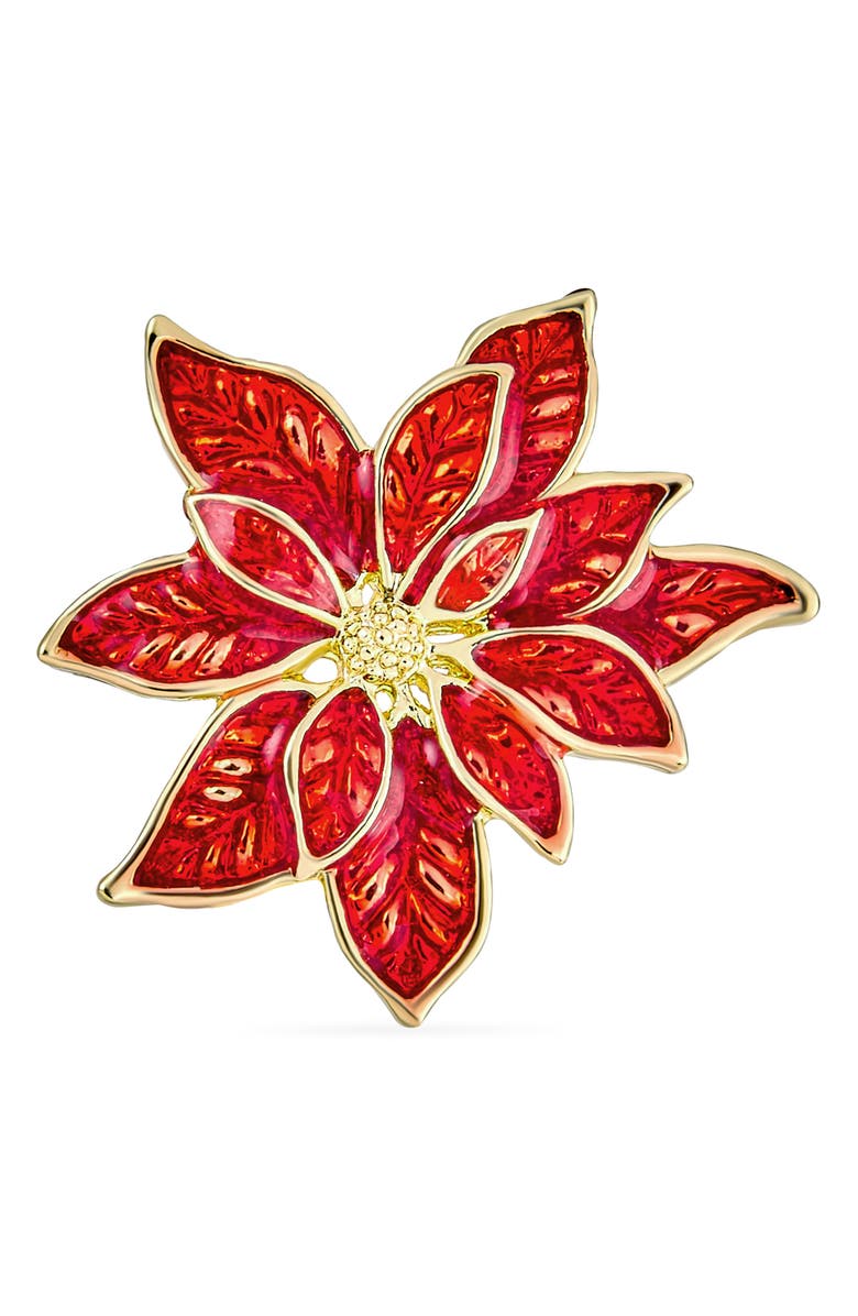 BLING JEWELRY Large Enamel Pointsettia Clip-On Earrings, Alternate, color, Gold