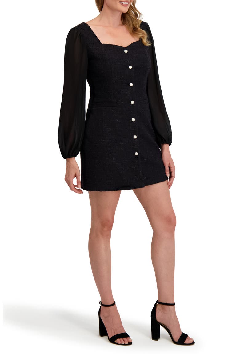 Isla Long Sleeve Mixed Media Minidress, Alternate, color, BLACK ONYX