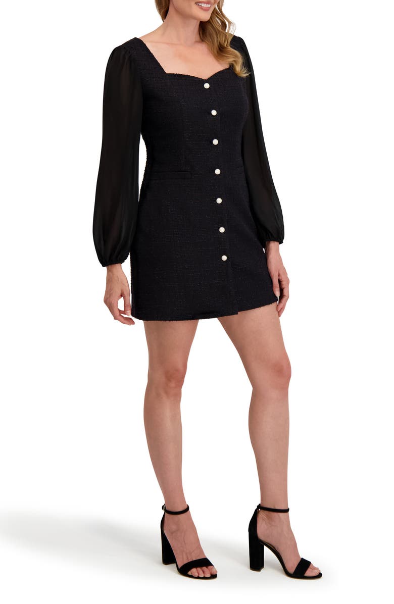 Laundry by Shelli Segal Isla Long Sleeve Mixed Media Minidress, Alternate, color, Black Onyx