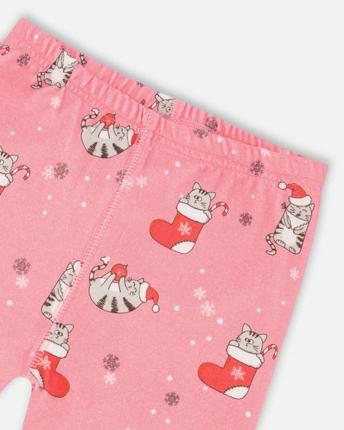 Deux Par Deux Organic Cotton Two-piece Pajamas Cat In Pink