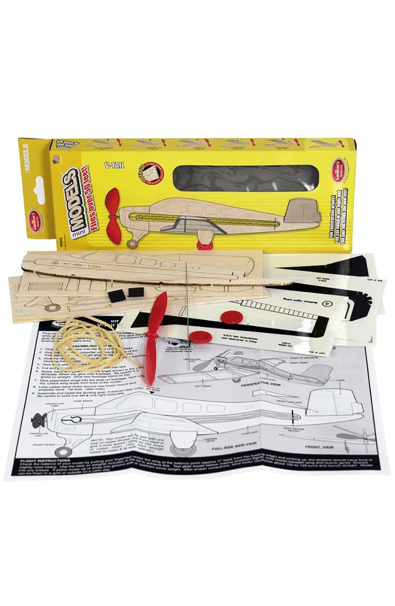 Guillow's Build N Fly Mini Model Kit, V-Tail, Diy Rubber Band Airplane Craft, Alternate, color, Multicolored