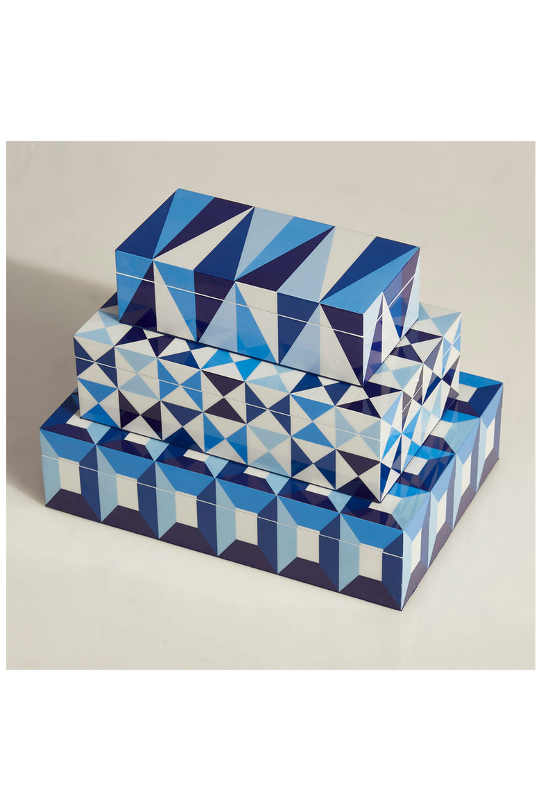 Sorrento Lacquer Box, Alternate, color, Blue / White Geometric