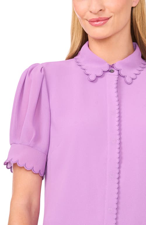 Cece Scallop Trim Button-up Shirt In Purple