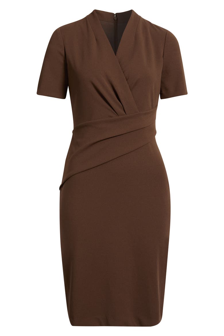 Pleated Scuba Crepe Dress, Alternate, color, MOLASSES