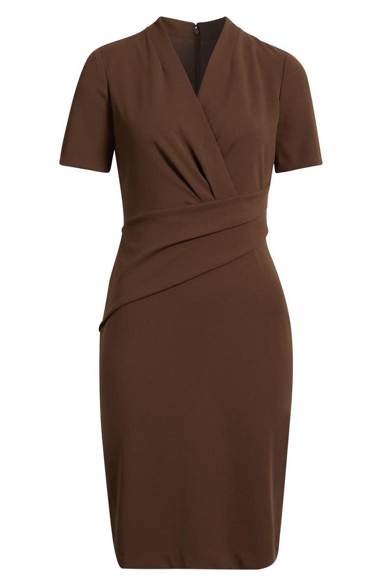 Anne Klein Pleated Scuba Crepe Dress, Main, color, Molasses