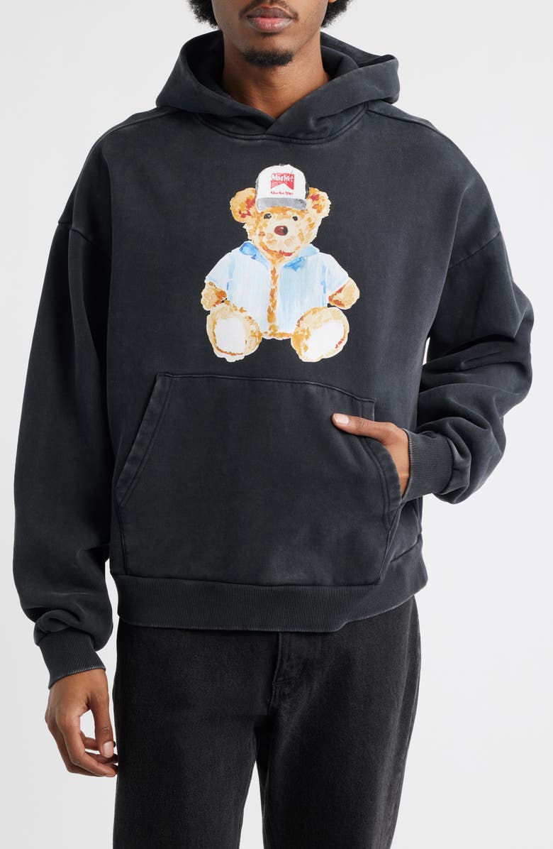 MARKET Watercolor Teddy Bear Graphic Hoodie, Main, color, Black