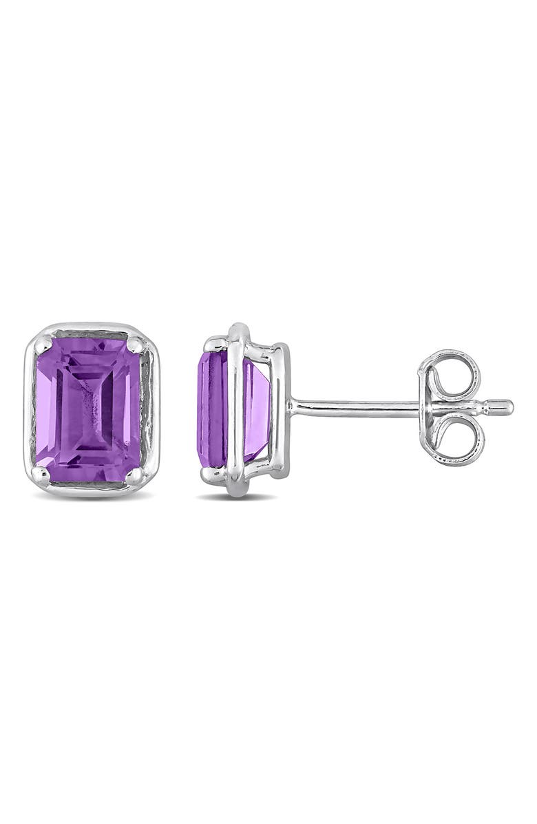 DELMAR Sterling Silver Emerald Cut Amethyst Stud Earrings, Main, color, Purple