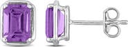 DELMAR Sterling Silver Emerald Cut Amethyst Stud Earrings