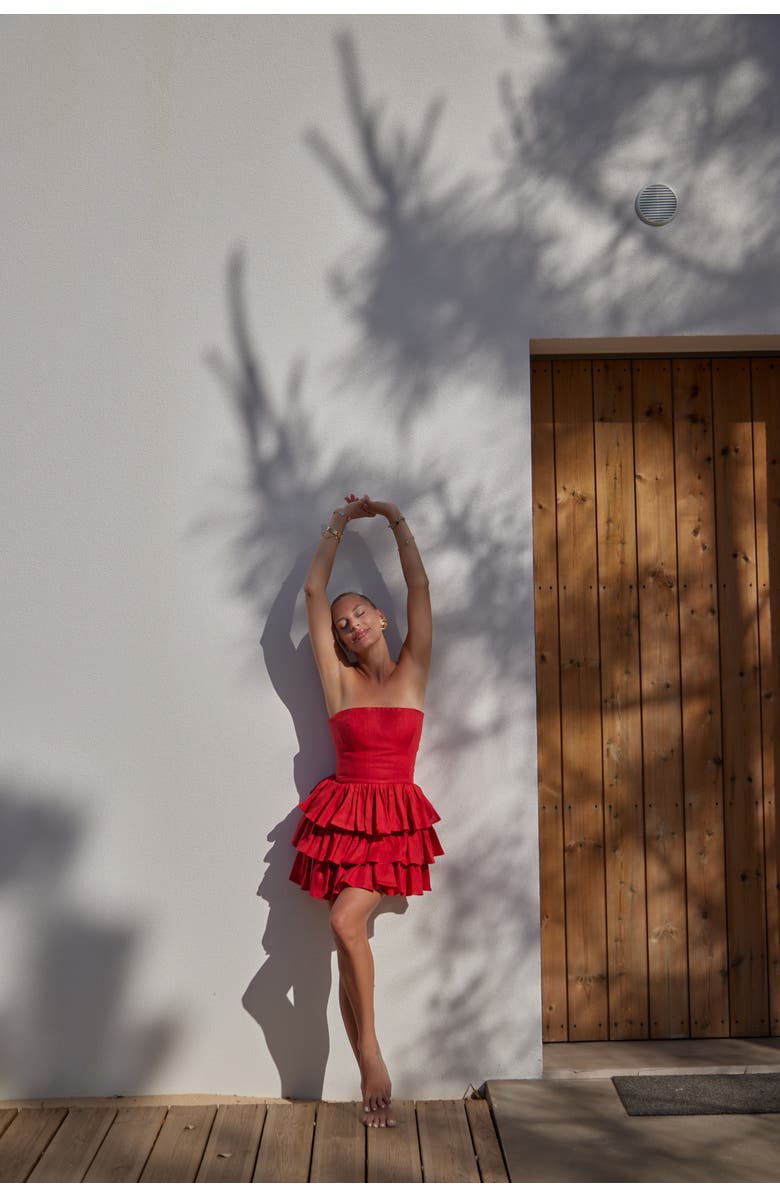 Labeca London Mila Linen Strapless Mini Dress, Alternate, color, 