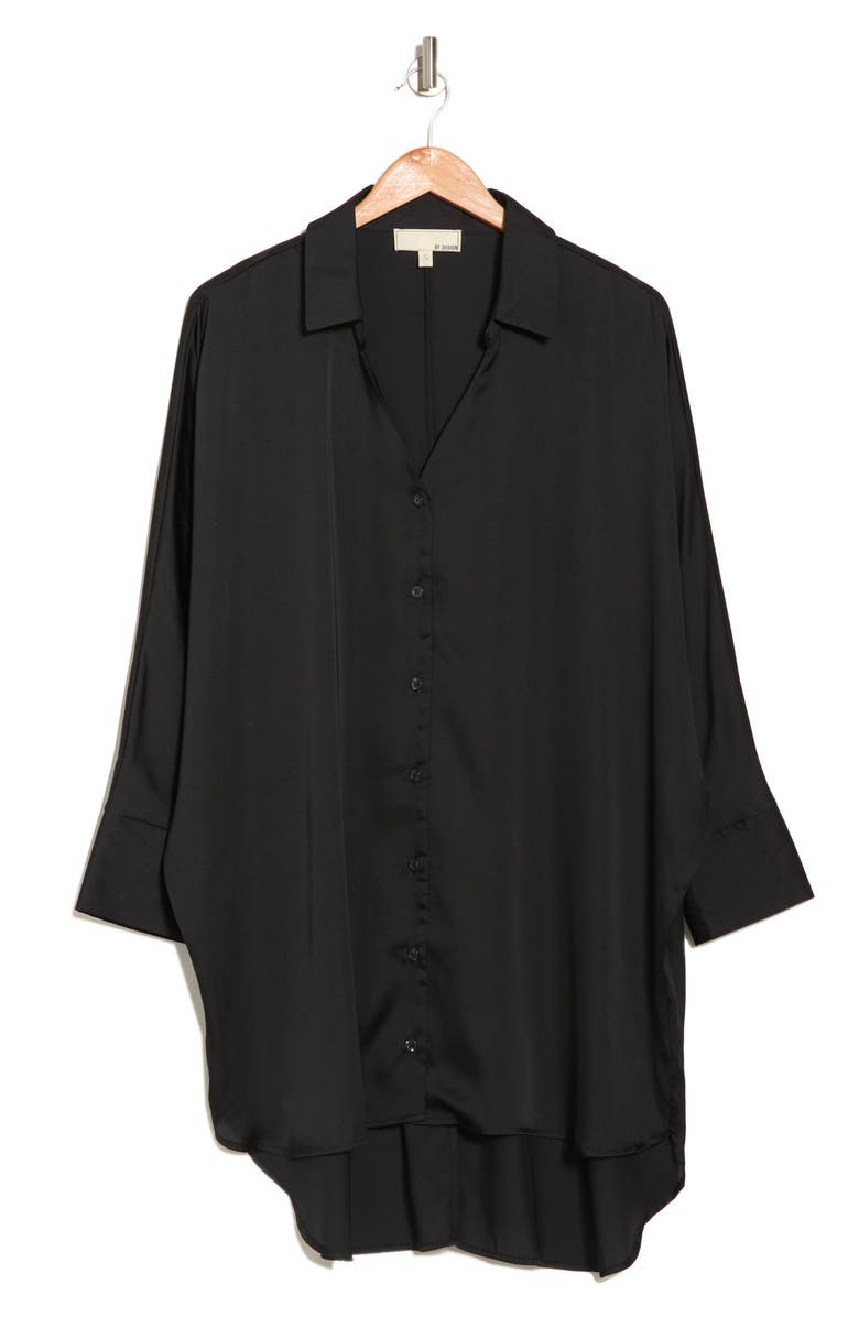 BY DESIGN Marissa Collared Poly Silk Tunic, Alternate, color, Black