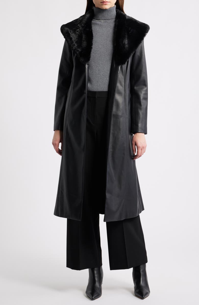 Elie Tahari The Veda Faux Leather Jacket with Removable Faux Fur Collar, Alternate, color, Noir Black