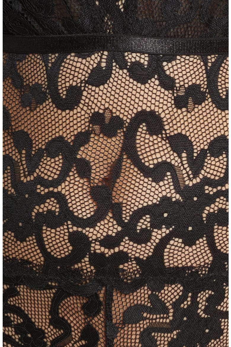 Jeana Plunge High Leg Galloon Lace Teddy, Alternate, color, BLACK