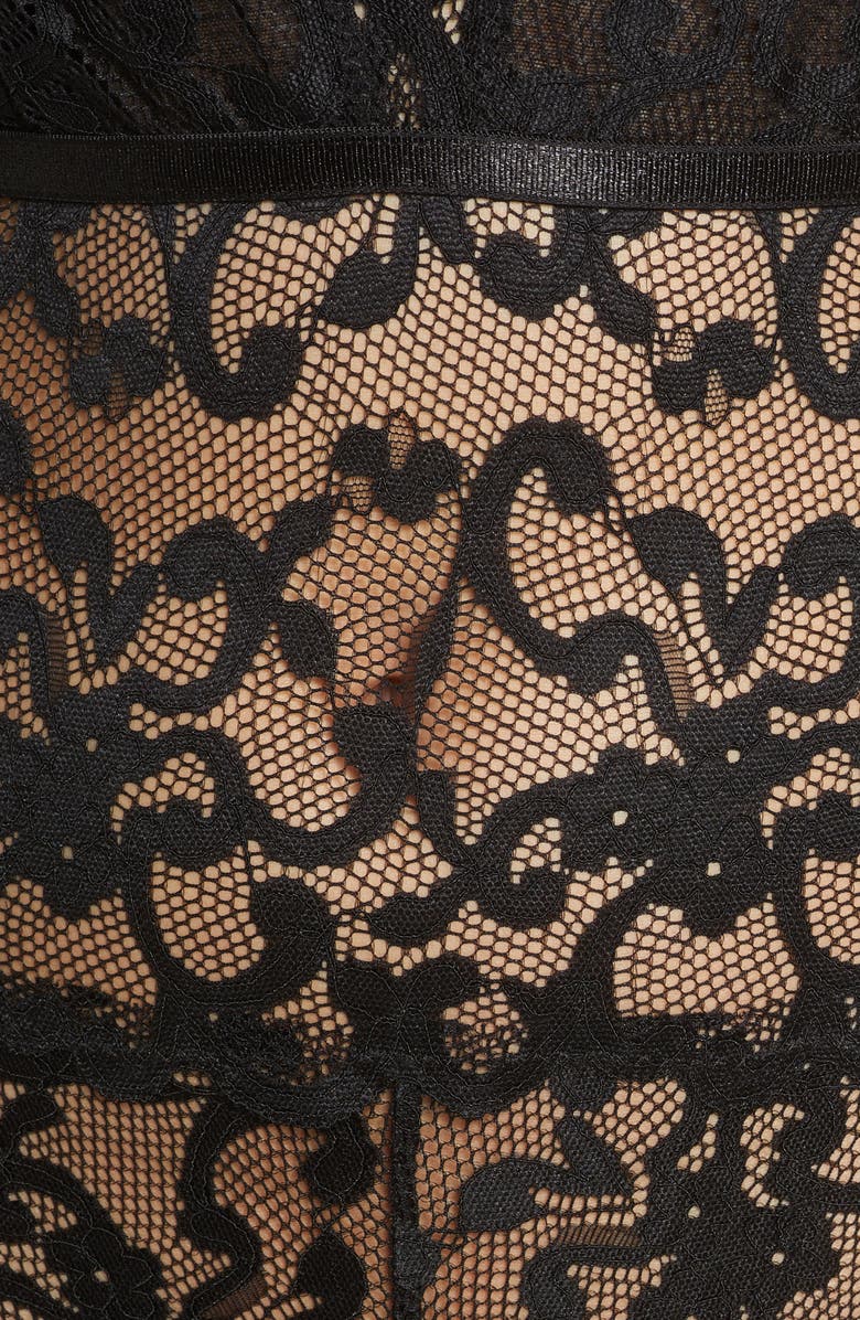 Oh La La Cheri Jeana Plunge High Leg Galloon Lace Teddy, Alternate, color, Black