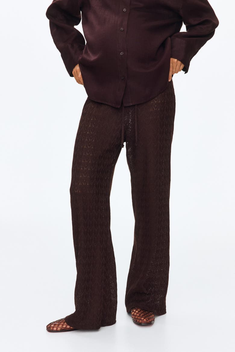 Mama Pointelle-knit Drawstring Trousers, Alternate, color, Dark brown