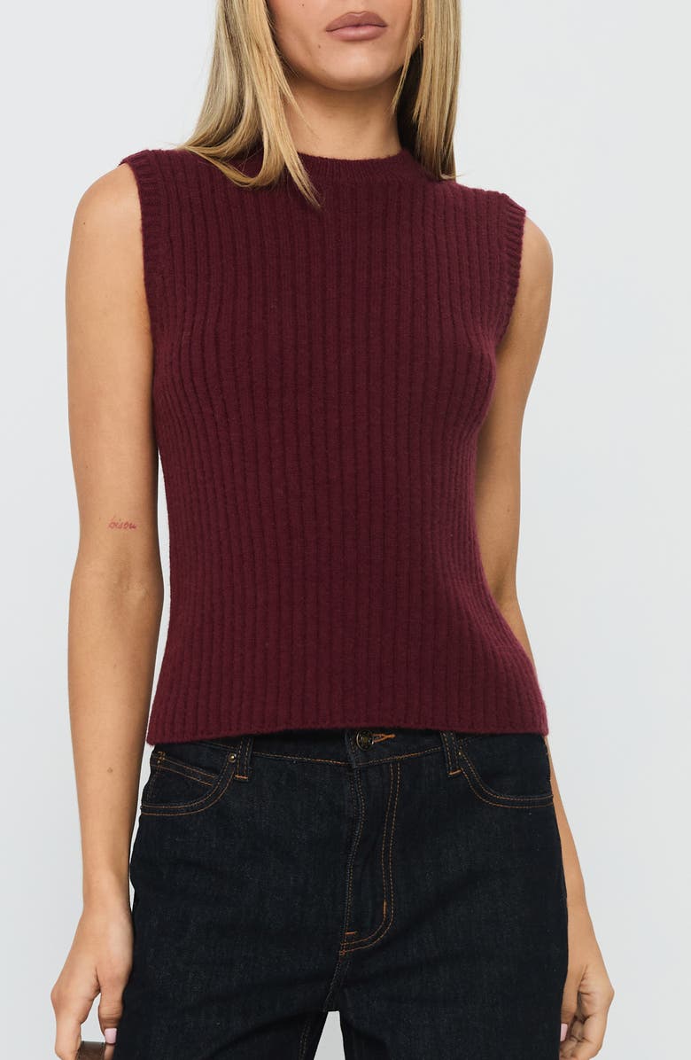 Princess Polly Jessabell Rib Sleeveless Sweater, Main, color, Wine