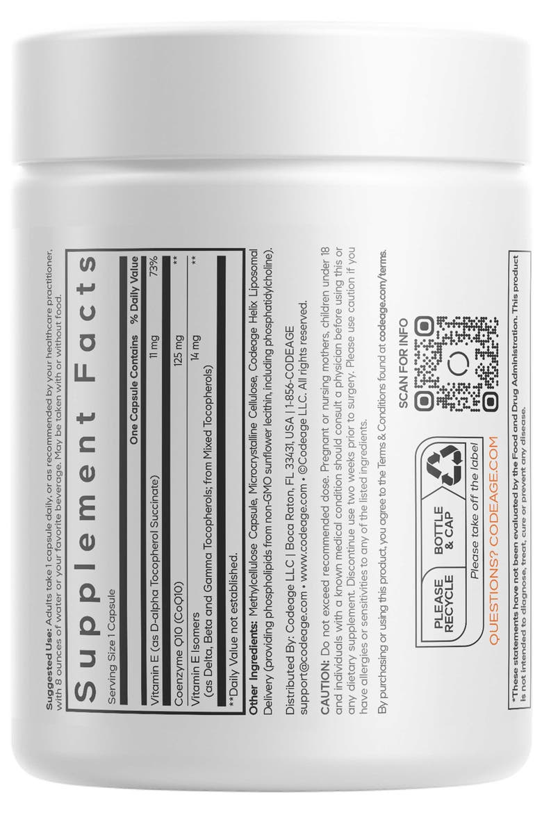 Liposomal CoQ10 125mg + Vitamin E Supplement, Alternate, color, White