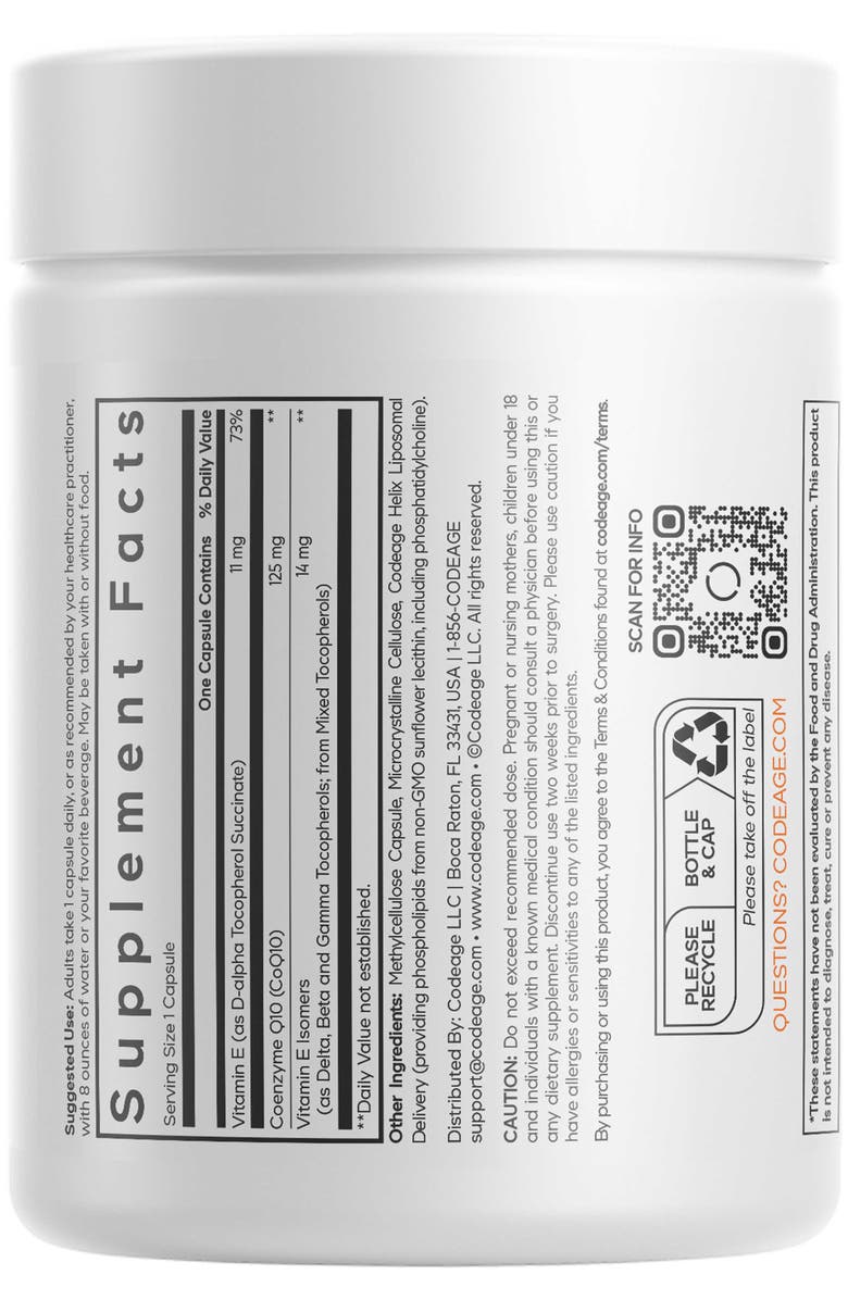 Codeage Liposomal CoQ10 125mg + Vitamin E Supplement, Alternate, color, White
