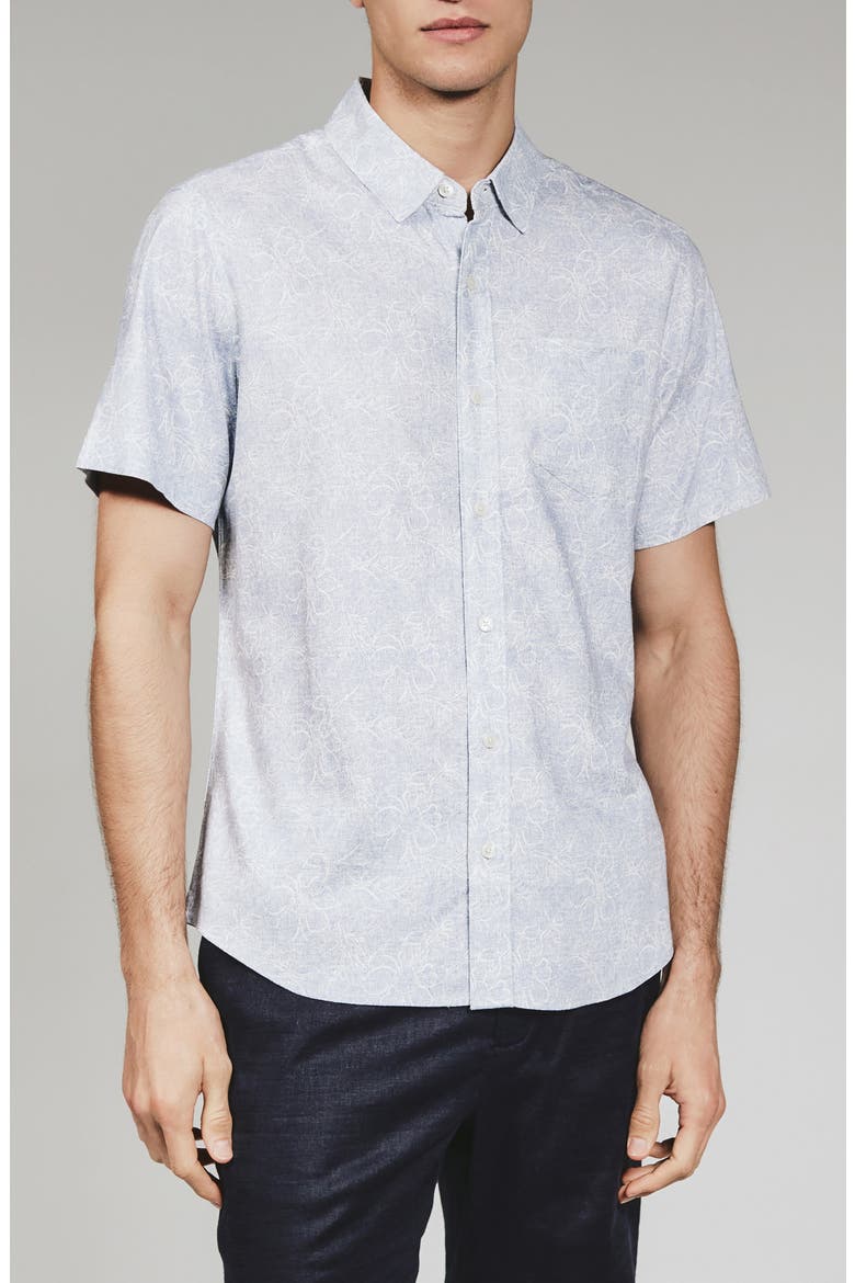 Fontaine Floral Print Short Sleeve Button-Up Shirt, Main, color, LIGHT BLUE