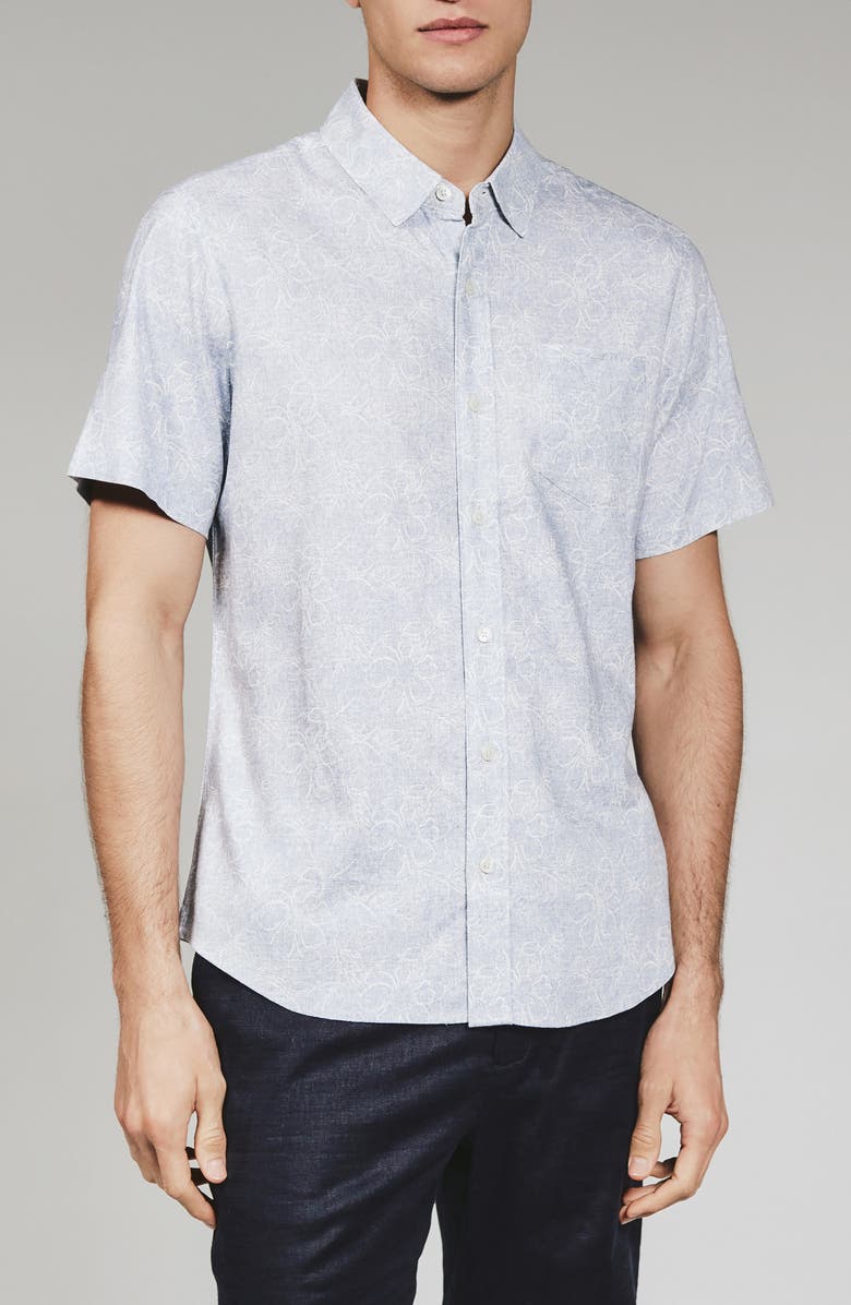 7 Diamonds Fontaine Floral Print Short Sleeve Button-Up Shirt, Main, color, Light Blue