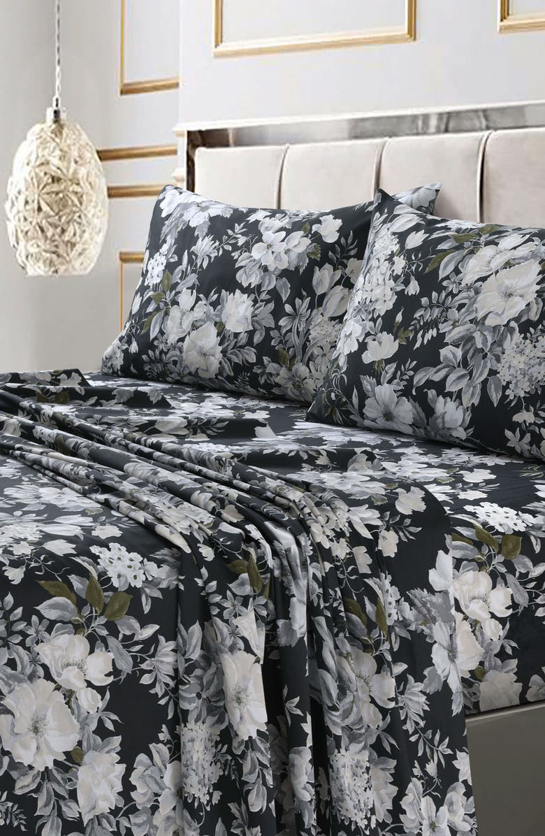 AZORES HOME Vernazza 300 Thread Count Cotton Sateen Sheet Set, Alternate, color, Charcoal