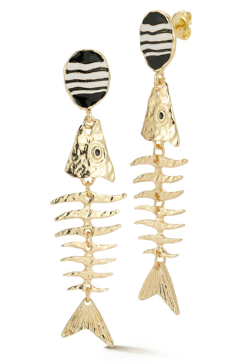 Hammered Fish Drop Earrings, Main, color, GOLD