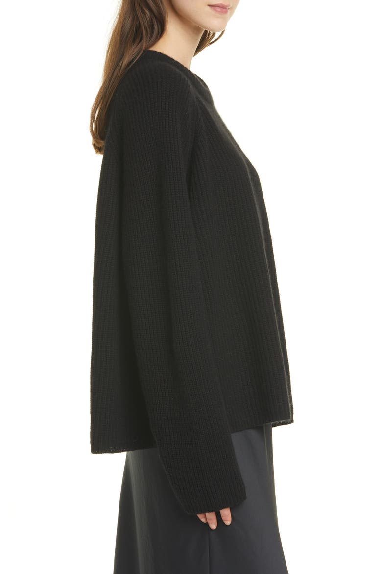 Cashmere Fisherman Sweater, Alternate, color, BLACK