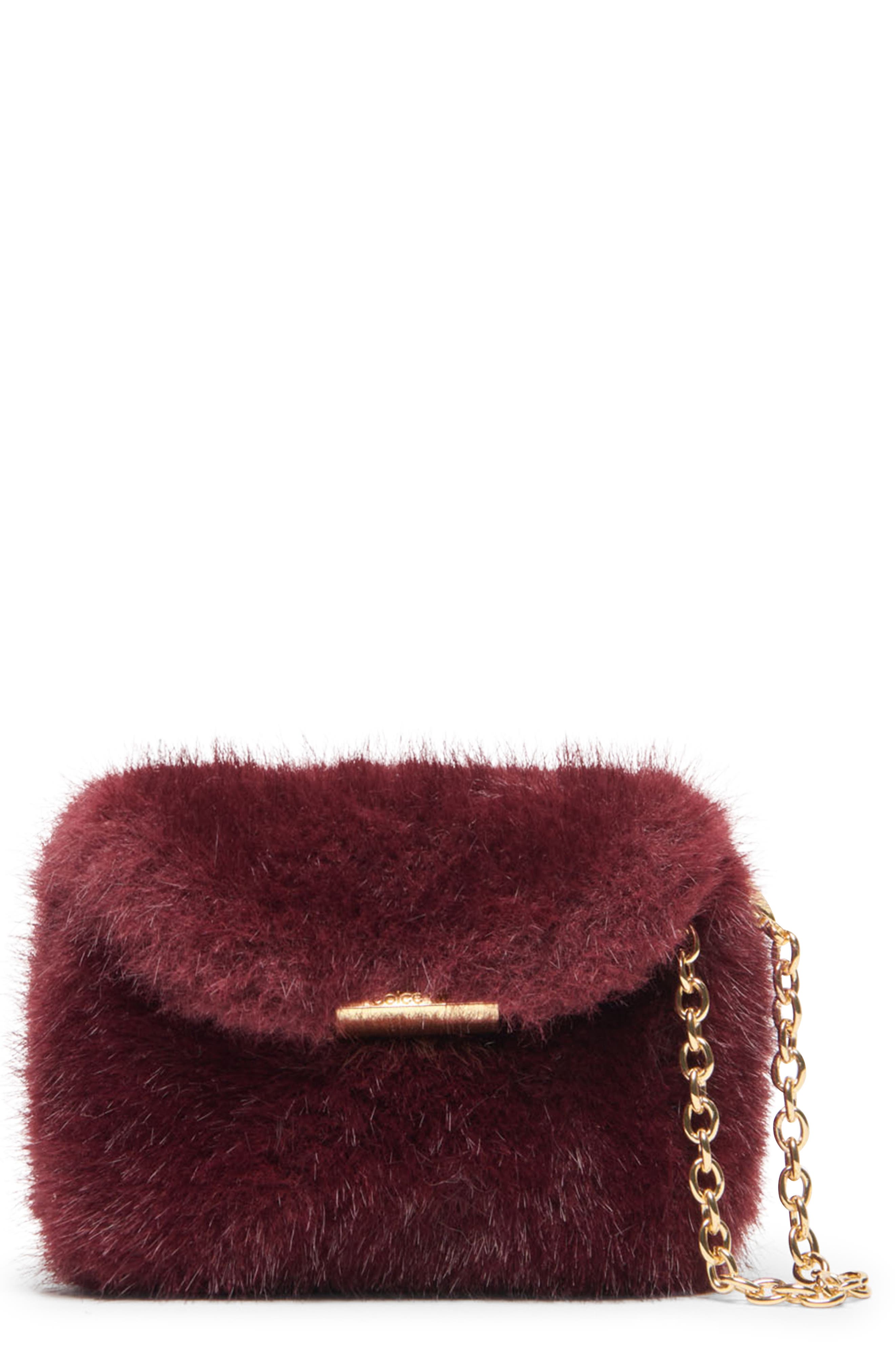 Brindi Faux Fur Crossbody Bag, Main, color, BURGUNDY