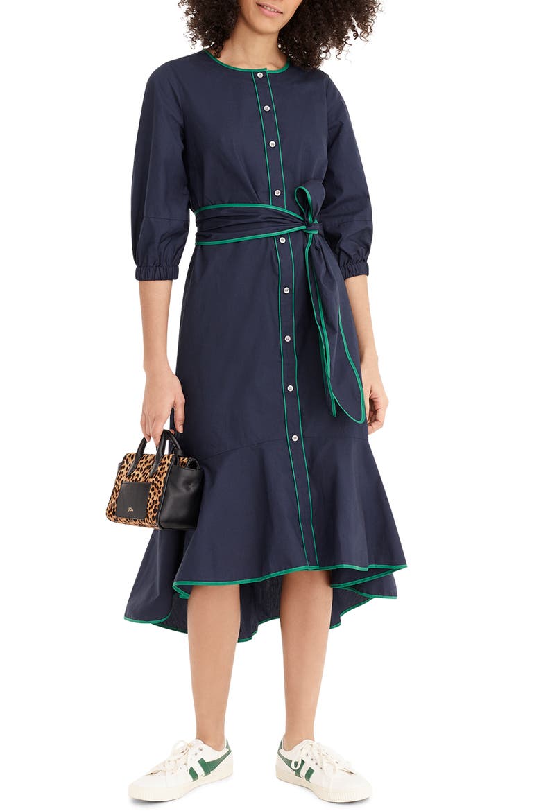Tipped Cotton Poplin Dress, Main, color, NAVY