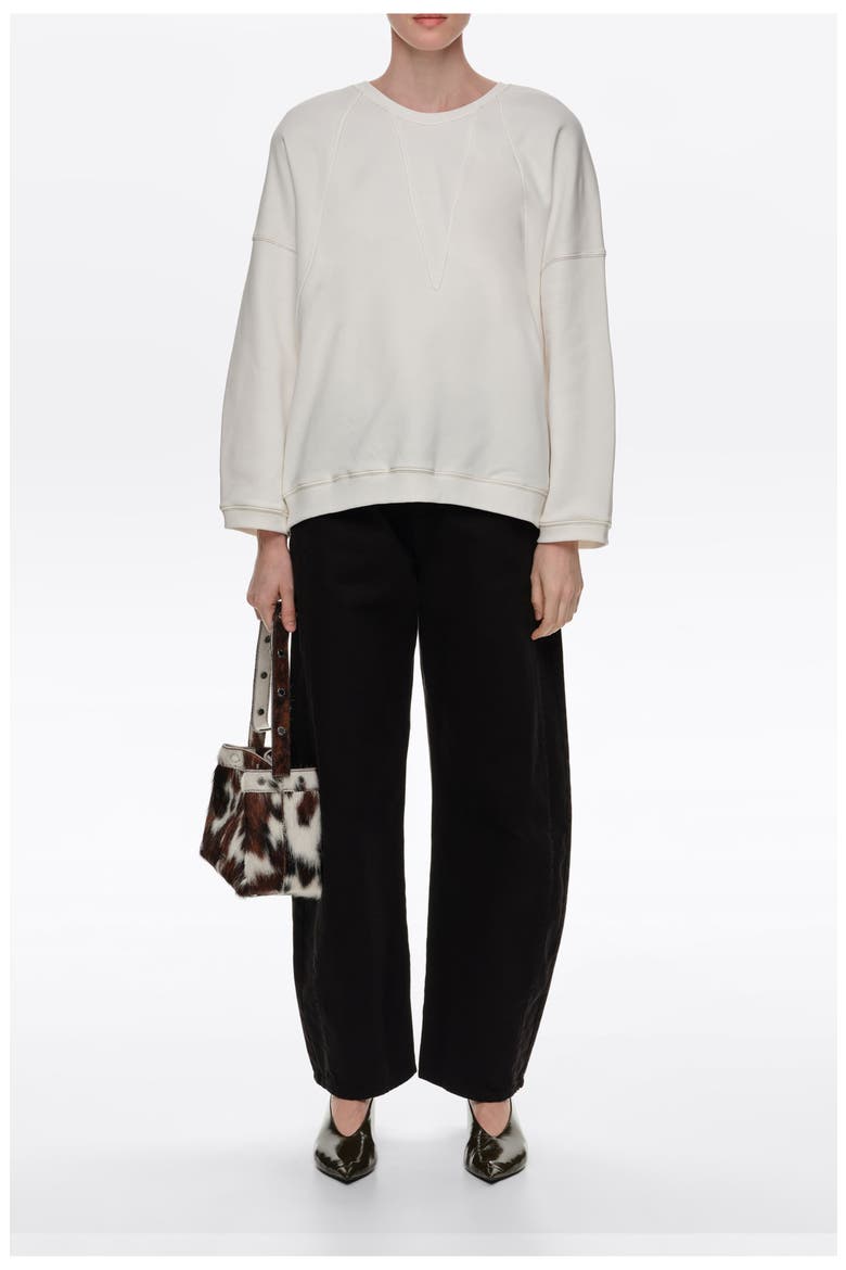 Straight Fit Sweatshirt With Topstitching, Alternate, color, IVORY