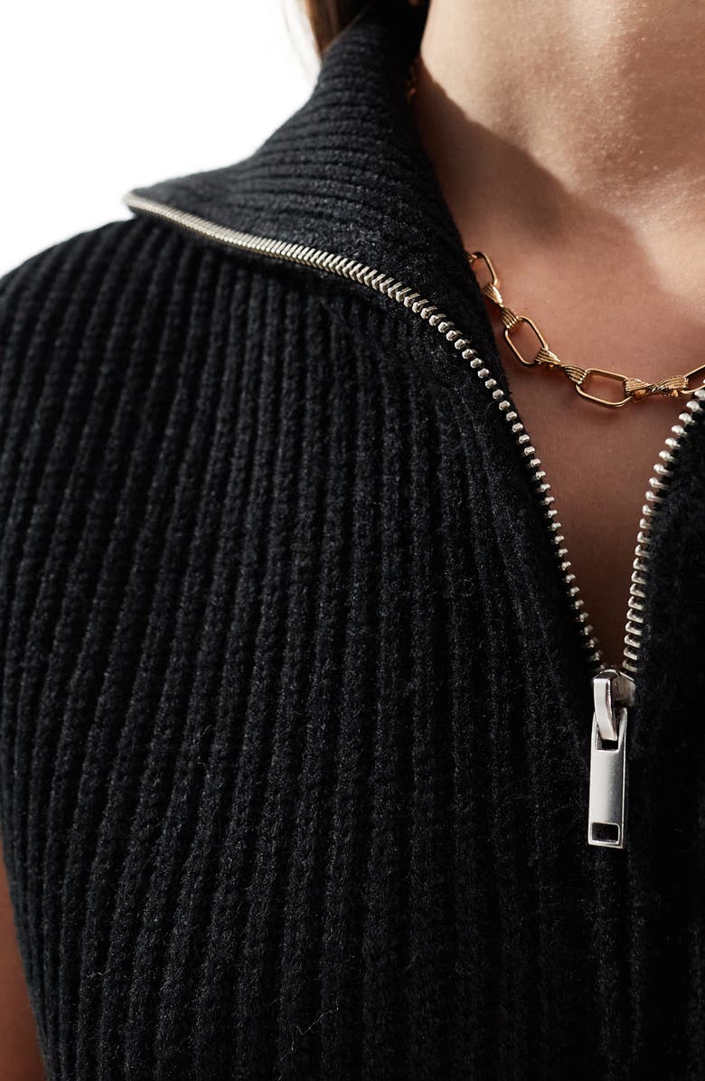 Miss Selfridge Half Zip Sleeveless Rib Pullover, Alternate, color,