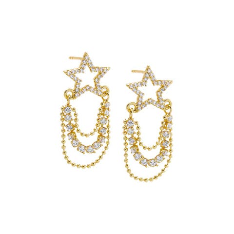 Pave Cutout Star Drop Tennis & Chain Stud Earring