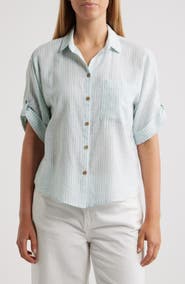 beachlunchlounge Mason Short Sleeve Stripe Button-Up Shirt
