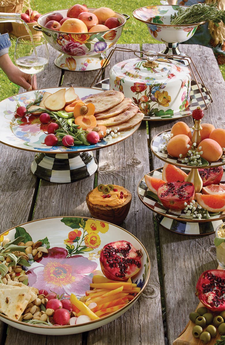 MACKENZIE CHILDS Flower Market Pedestal Platter, Alternate, color, White Multi