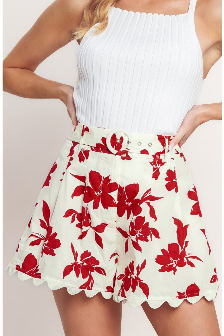 Floral Belted Cotton Shorts, Main, color, OFF WHITE/ RED
