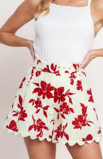 FLYING TOMATO Floral Belted Cotton Shorts