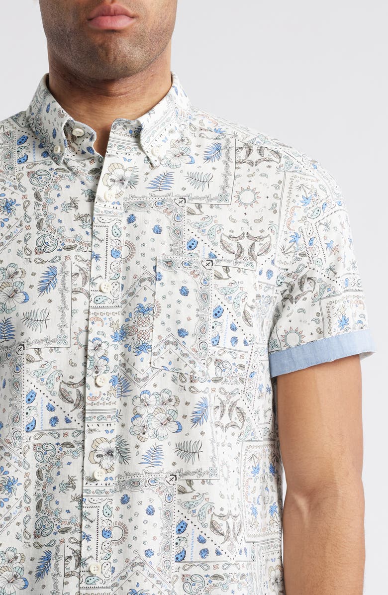 Johnston & Murphy Bandana Print Short Sleeve Button Down Shirt, Alternate, color, White Multi