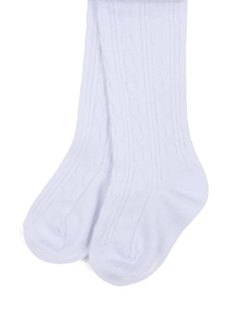 Leveret Girls Cable Knit Tights, Cotton Blend In White