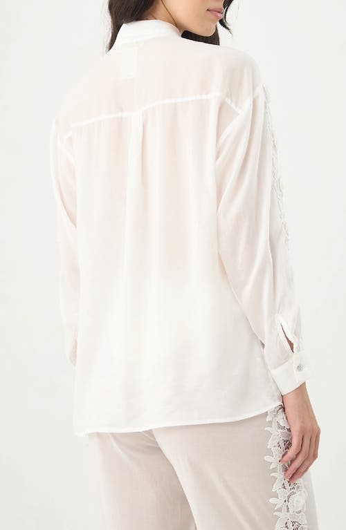 Boamar Marcia Lace Inset Semisheer Cover-up Button-up Shirt In White