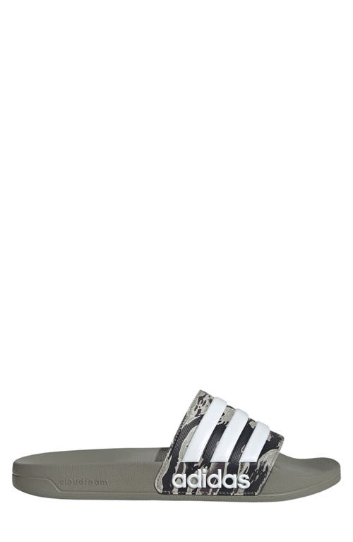 Adidas Originals Adidas Adilette Shower Slide Sandal In Silver Pebble/white