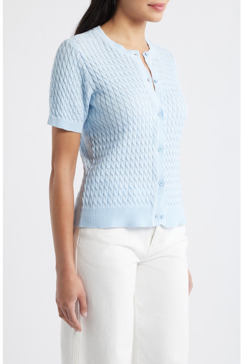 Cable Knit Cotton Button Front Cardigan, Alternate, color, SWIFT BLUE