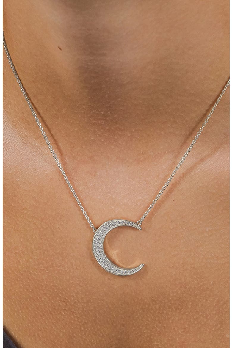 Stationed Cubic Zirconia Crescent Pendant Necklace, Alternate, color, SILVER