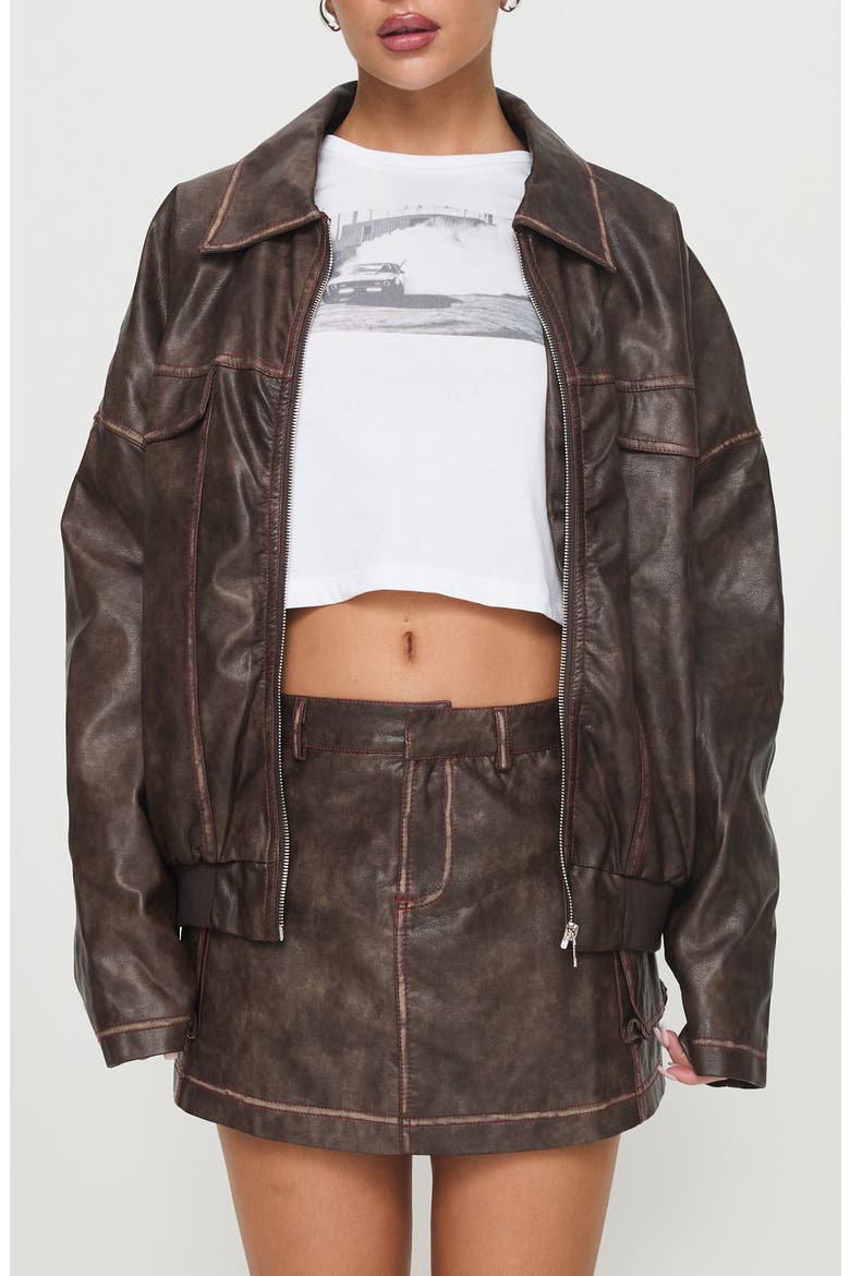 Tanza Faux Leather Jacket, Main, color, BROWN / RED