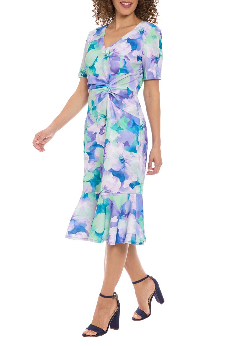 London Times Floral Print Flounce Hem Dress, Alternate, color, 