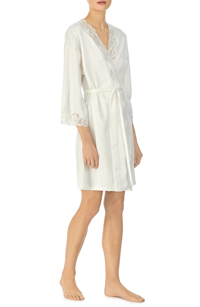 Lauren Ralph Lauren Lace Trim Satin Robe, Main, color, Ivory