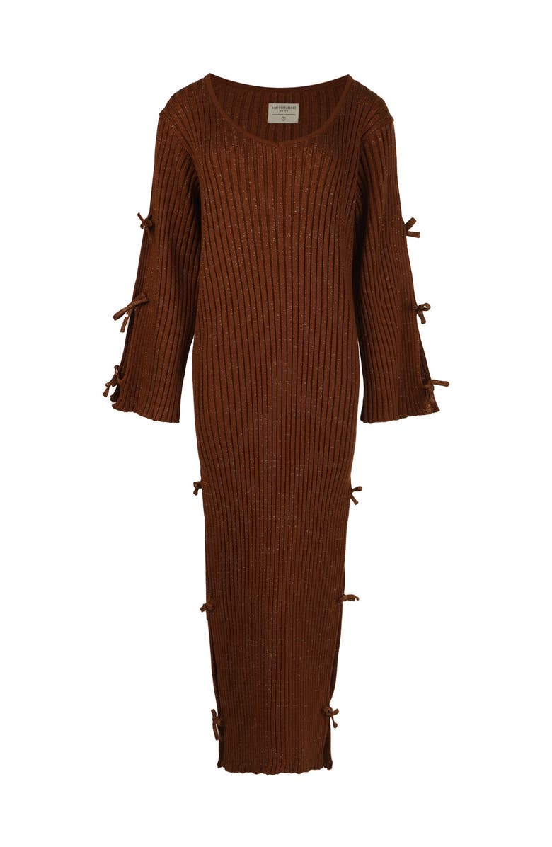 Alexandra Bueno Golden Moccha Bow Knit Dress Long Sleve, Main, color, Brown