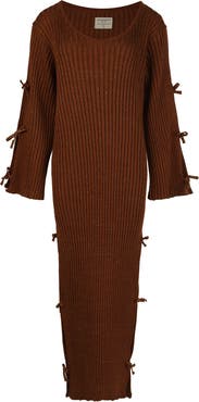 Alexandra Bueno Golden Moccha Bow  Knit Dress Long Sleve