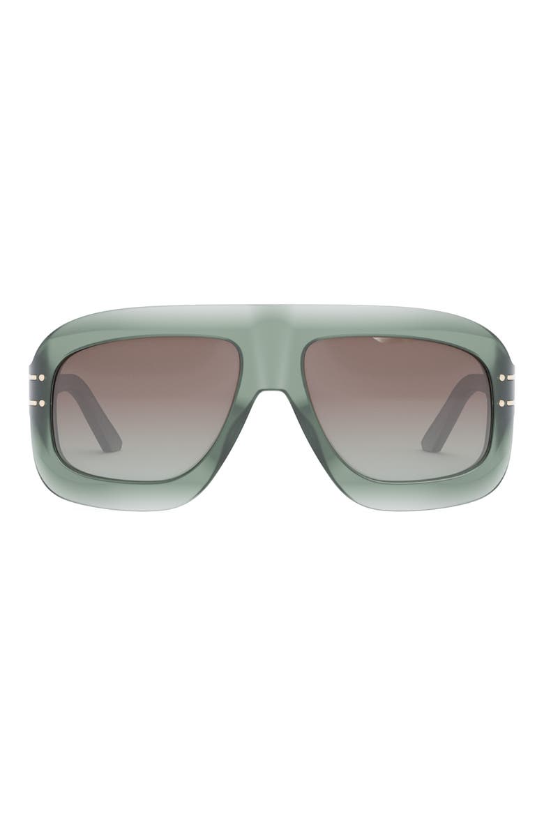 'DiorSignature M1U 58mm Rectangular Sunglasses, Main, color, LIGHT GREEN/ GRADIENT BROWN